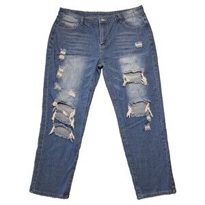 Jeans Womens Sz XXL Straight Leg Denim Blue Stretch Distressed Size 18?? or 20??
